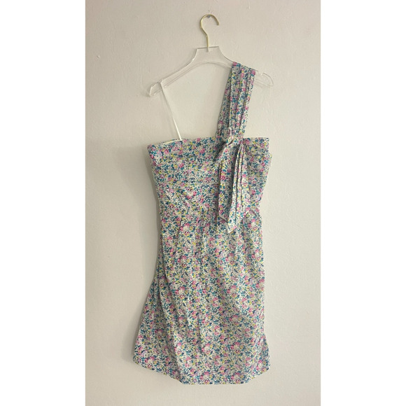 J Crew Liberty of London Dress 6 One Shoulder Bow Cotton Floral Lined Sheath NEW - Picture 3 of 10